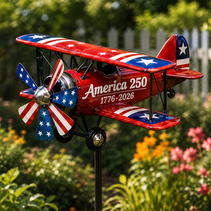 USA 250th Anniversary Biplane Garden Wind Spinner