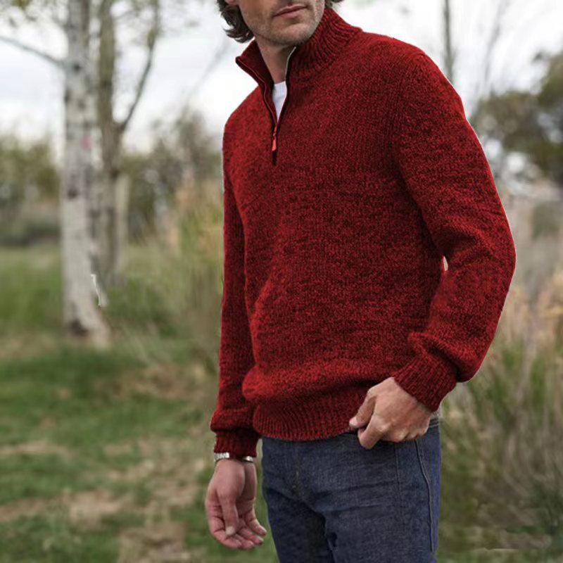 Mens Soft Wool Knit Half Zip Funnel Neck Jumper Sweater Top