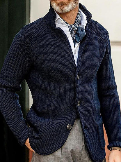 Winter Men's Knit Sweater Soft Warm Breathable Handsome Stand Collar Cardigan Suit Thick Knit Suit Jacket